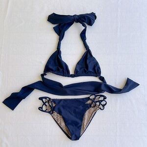 Acacia Swimwear Navy Blue Bikini Set - size Med